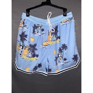 Bluey Mens Cartoon Tropical Mesh Basketball Shorts Light Blue Size Medium NWT